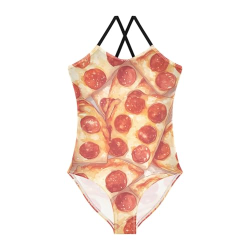 KLL Pizza Pepperoni Visit My Page Girls' 1 Piece Swimsuit Beach Swimming Suits Adjustable Shoulder Strap Quick-Dry
