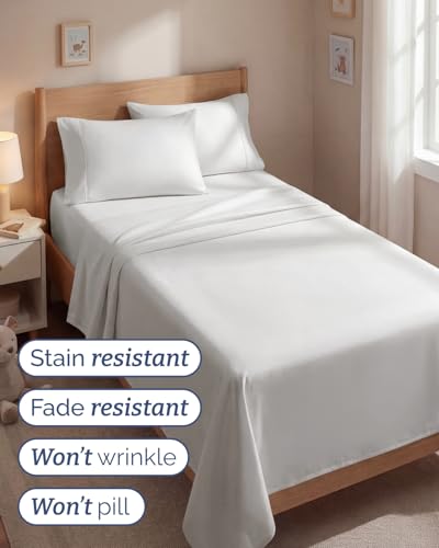 Image of Twin 4 Piece Bed Sheet Set - Breathable & Cooling Sheets - Antique White | Ultra Soft Hotel Luxury Bedding Set with 8-16 Inch Deep Pockets, 1 Flat & 1 Fitted Sheet & 2 Pillowcases, Wrinkle & Fade Free