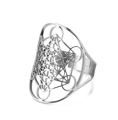 UNIFT Metatron’s Cube Ring for Men Women Stainless Steel Mysterious Sacred Geometry Archangel Magic Hexagram Ring Yoga Spiritual Symbols Talisman Jewelry