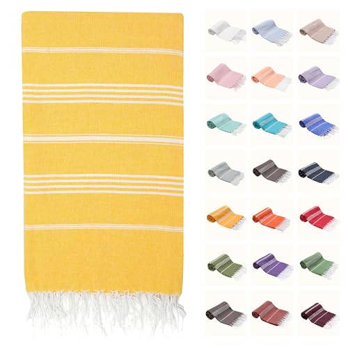 PARK & OZ Turkish Beach Towel – Oversized 100% Cotton, Quick-Dry, Absorbent, Sand-Free Blanket 72x40 – XL, Lightweight Pool Towel for Adults, Women, Men – Sand Resistant & Perfect Travel (Yellow)