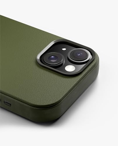 Image of DailyObjects Leatherite Case for iPhone 15 Plus Compatible with MagSafe Wireless Charging | Green-Olive Hybrid Magnetic Back Cover
