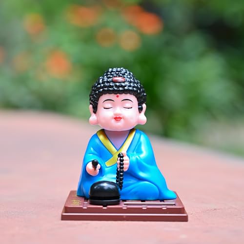 Image of ZAICUS Solar-Powered Moving Head Buddha Statue - Car Dashboard, Home & Office - Buddha Statue with Moving Head - Feng Shui Ornament for Peace, Positivity & Good Luck Gift
