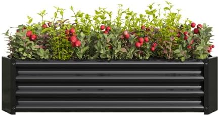 GOAWGO Producto Cama de jardín elevada de metal, plantación rectangular elevada 4 x 2 x 1 pie para plantas florales, hierbas vegetales negras (negro)