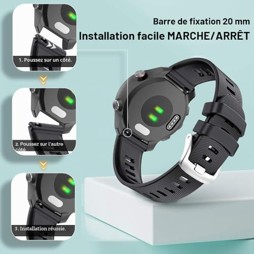 ANBEST Compatible avec Garmin Forerunner 245/Vivoactive 3/Forerunner 645 Bracelet, 20mm Bracelet en Silicone de Rechange pour Garmin Venu/Venu SQ/Venu 2 Plus/Vivomove HR Smart Watch, Noir – vue 4