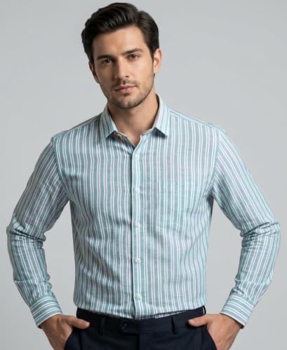 Image of Men's Regular Fit Stripes Pattern Casual Shirt With Pocket | Full Sleeves