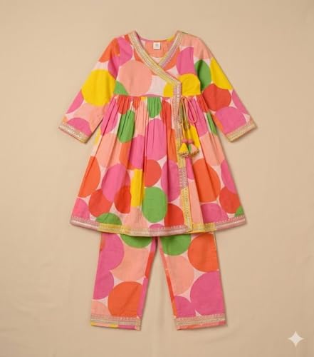 Image of A.T.U.N. (ALL THINGS UBER NICE) Girls Premium Cotton Kurti Sharara Combo Set | Vibrant Ethnic Traditional Print | Comfortable Festive Cultural Outfit for Kids