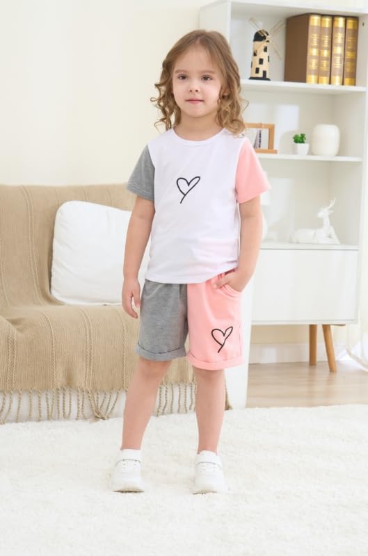 Image of Cakaner Toddler Kids Girl Clothes Floral Letter Graphic Top + Shorts 2PC Girls Summer Short Set
