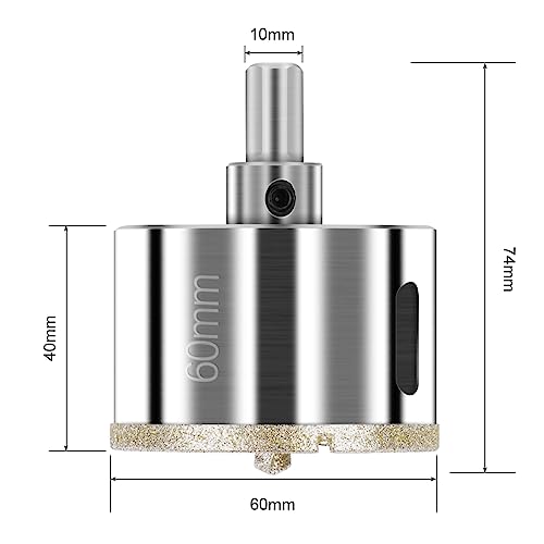 flintronic Diamond Drill Bit, 60mm Drill with Center Guide Bit, Glass Hole Saw Core Drill Bit with Diamond Surface Coating - Image 2