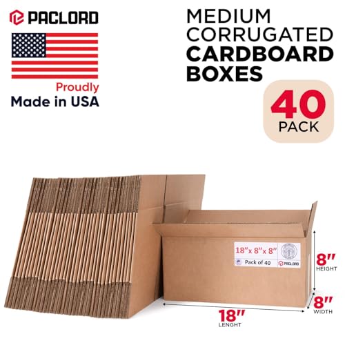 Image of Long Cardboard Boxes 18 inchL x 8 inchW x 8 inchH (Pack of 40) - USA-Made Packing Boxes for Moving, Shipping, or Storage - USPS, UPS, FedEx Approved - Professional Packing Supplies for Moving | USA-Made Packing Boxes for Moving, Shipping, or Storage - USPS, UPS, FedEx Approved - Professional Packing Supplies