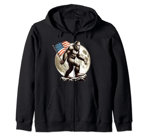 Bigfoot Sasquatch Bandiera USA Pride Full Moon USA Patriotic Felpa con Cappuccio