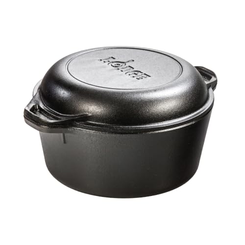 Lodge Cast Iron Double Dutch Oven 5 Quart – Pre-Seasoned 2-i...