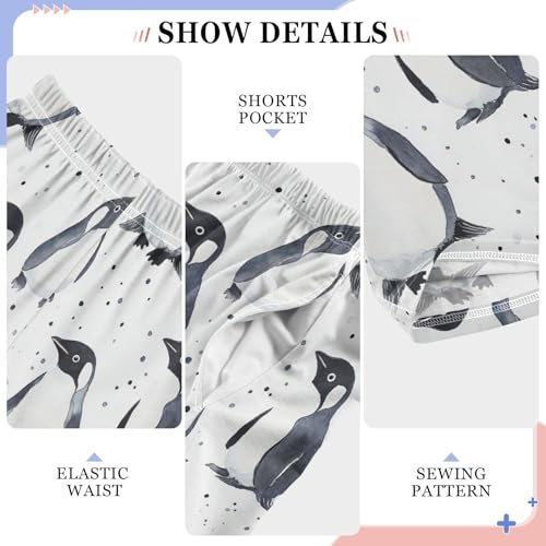 Boys' Pants Cartoon Black Penguins Dots Long Bottoms Jogger Pants Elastic Waist Trousers with Pockets S-XL4