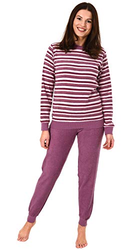 Eleganter Damen Frottee Pyjama Schlafanzug mit Bündchen in Streifenoptik - 291 201 13 572, Farbe:Beere, Größe2:44/46 Cover