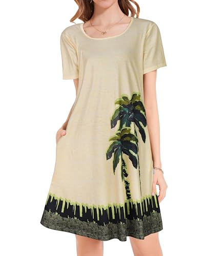 Image of JOLIGAL Summer Dresses for Women Casual Short Sleeve Sundress Scoop Neck Beach T Shirt Dress with Pockets 2026