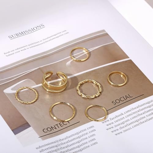 7 Pcs Dainty 14K Gold Rings for Women Knuckle Engagement Rings Set Non Tarnish Stacking Vintage Trendy Thin Bands Birthday Jewelry3