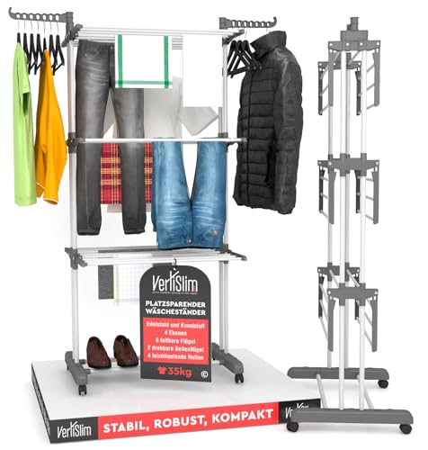 VertiSlim Dry Wäscheständer Klappbar Wäschetrockner Turm Platzsparender mit 4 Ebenen - Turm-Wäscheständer aus Edelstahl ...