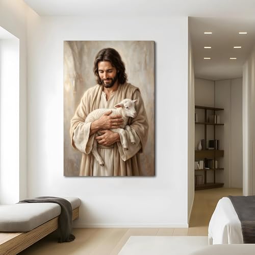 SIXWOOD Jesus The Good Shepherd Holding Lost Lamb Canvas Wall Art, 12x16 in by SIXWOOD - Used condition - Image 7