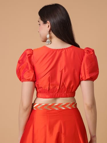 Image of Frolic Rolic Premium Silk V-Neck Blouse Readymade Saree Blouse - Designer Puff Sleeve Blouse for Wedding