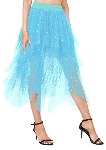 Urban Coco Women's Sheer Tutu Skirt Tulle Mesh Layered Midi Skirt (Xl, Series 2-Sky Blue) #TOP4