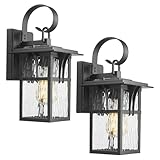 Darkaway Outdoor Wall Light,2pcs Exterior Lighting Fixtures Wall Mount Porch Lights Waterproof Outside Sconce with Water Ripple Glass for Hous ePatio Hallway Garage