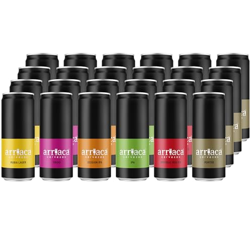 Cerveza Artesana Arriaca Pack Degustación 'De Todo un Poco' 4 RUBIA + 4 TRIGO + 4 SESSION IPA + 4 IPA + 4 IMPERIAL RED IPA + 4 PORTER (Lata 24 x 33cl)