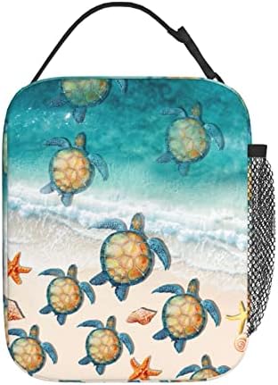 YETTA YANG Sea Turtle Beach Starfish Ocean Portable Lunch Bag Insulated Lunch Box Reusable Totes For Women Men Work Picnic Camping