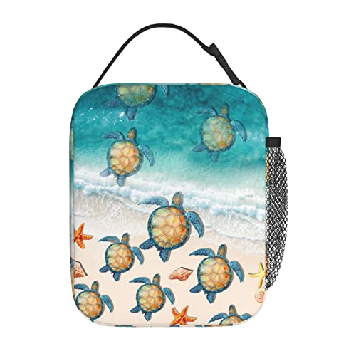 Yetta Yang Sea Turtle Beach Starfish Ocean Portable Lunch Bag Insulated Lunch Box Reusable Totes For Women Men Work Picnic Camping #TOP5