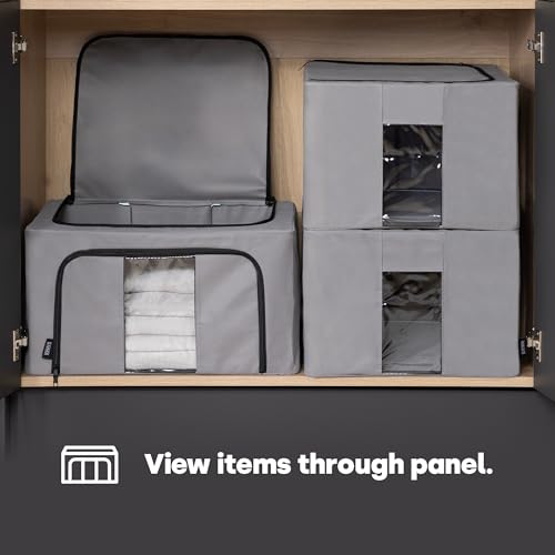 LIVIVO Set of 3 Storage Bags Boxes Organiser With Double Opening Zips Clear Windows Great for Storing Duvets Blankets, Bedding, Clothes Towels, Sweaters Toys - Under Bed Closet Wardrobe Box - Image 6