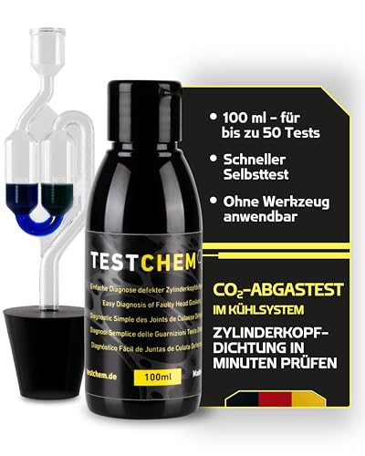 eluxion TESTCHEM Zylinderkopfdichtung Tester 100 ml - CO2 Abgastest für Kühlwasser und Kühlsystem - Testkit zur Prüfung defekter Kopfdichtungen - universal für wassergekühlte Motoren