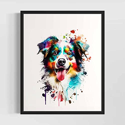 Australian Shepherd Watercolor Pop Art Poster Print, Australian Shepherd Art Print, Cute Dog Lover Gifts and decor, Living Room, and Bathroom. Unframed (Australian Shepherd Watercolor)