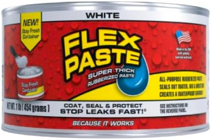 Flex Paste, Waterproof Paintable Putty, Spackle Sealant, Fill Gaps Cracks Holes - Block Out Water and Air - UV Resistant - Walls, Drywall, EPDM, Concrete, Roof, RV Repairs, White, Half-Quart
