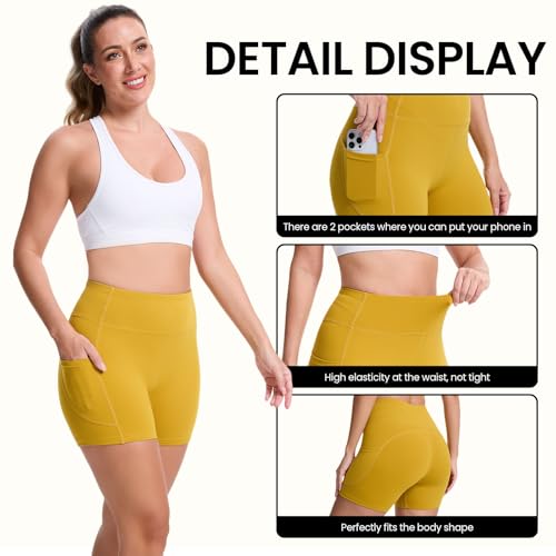 High Waisted Yoga Shorts for Women with Pockets - Buttery Soft Biker Shorts Tummy Control Workout Running Cycling3