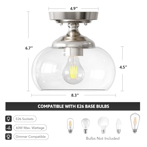 Image of VONLUCE Industrial Semi Flush Mount Ceiling Light, Brushed Nickel