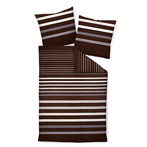 Janine Bettwäsche J.D. 87033 07 Braun Taupe Streifen Mako Satin, Größe:200 cm x 220 cm