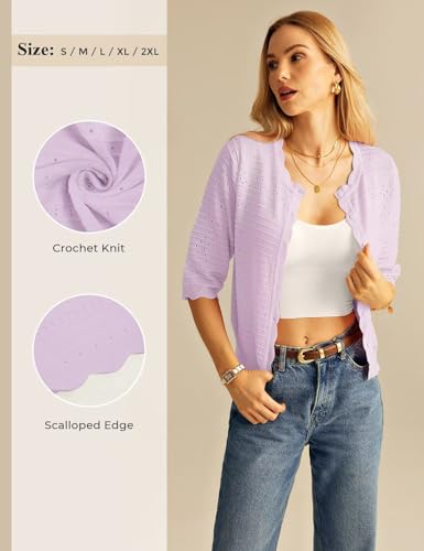 Image of GRACE KARIN Womens 3 /4 Sleeve Cardigan Sweater, Lightweight Cropped Cardigan Trendy, Dressy Casual Crochet Bolero Shrugs