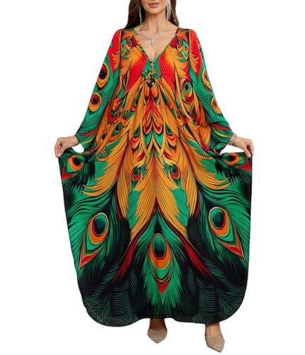 Image of Yanziliu Kaftan Dress for Women,Plus Size Hawaiian Batwing Sleeve Beach Cover Up Summer Swimsuit Dresses