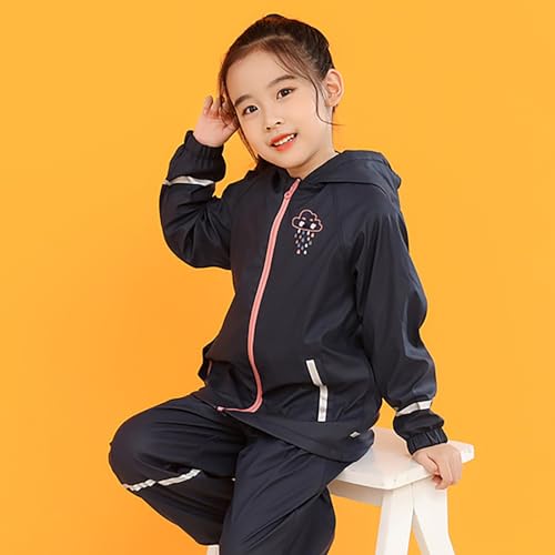 Kids Rain Coat Rain Jacket Boys Girls Long Sleeves Hood Reflective Stripe Windproof Rainproof Mudproof4
