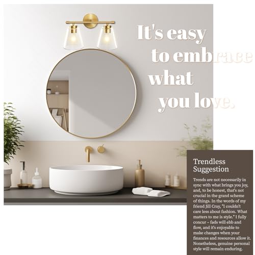 Image of Hamilyeah Bathroom Vanity Light Fixtures Over Mirror, 2 Light Wall Light Fixture with Clear Glass Shade, Gold Sconces Wall Lighting for Bathroom, Kitchen, Living Room