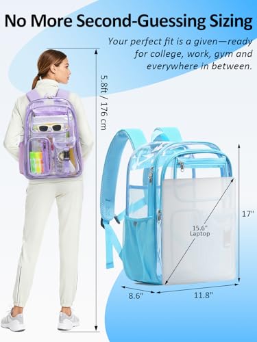 Image of Double-Layer Clear Backpack Heavy Duty, 17 Inch Large Clear Bookbag, Transparent See Through Backpack For School, Work, College, Travel, Sport- Light Blue