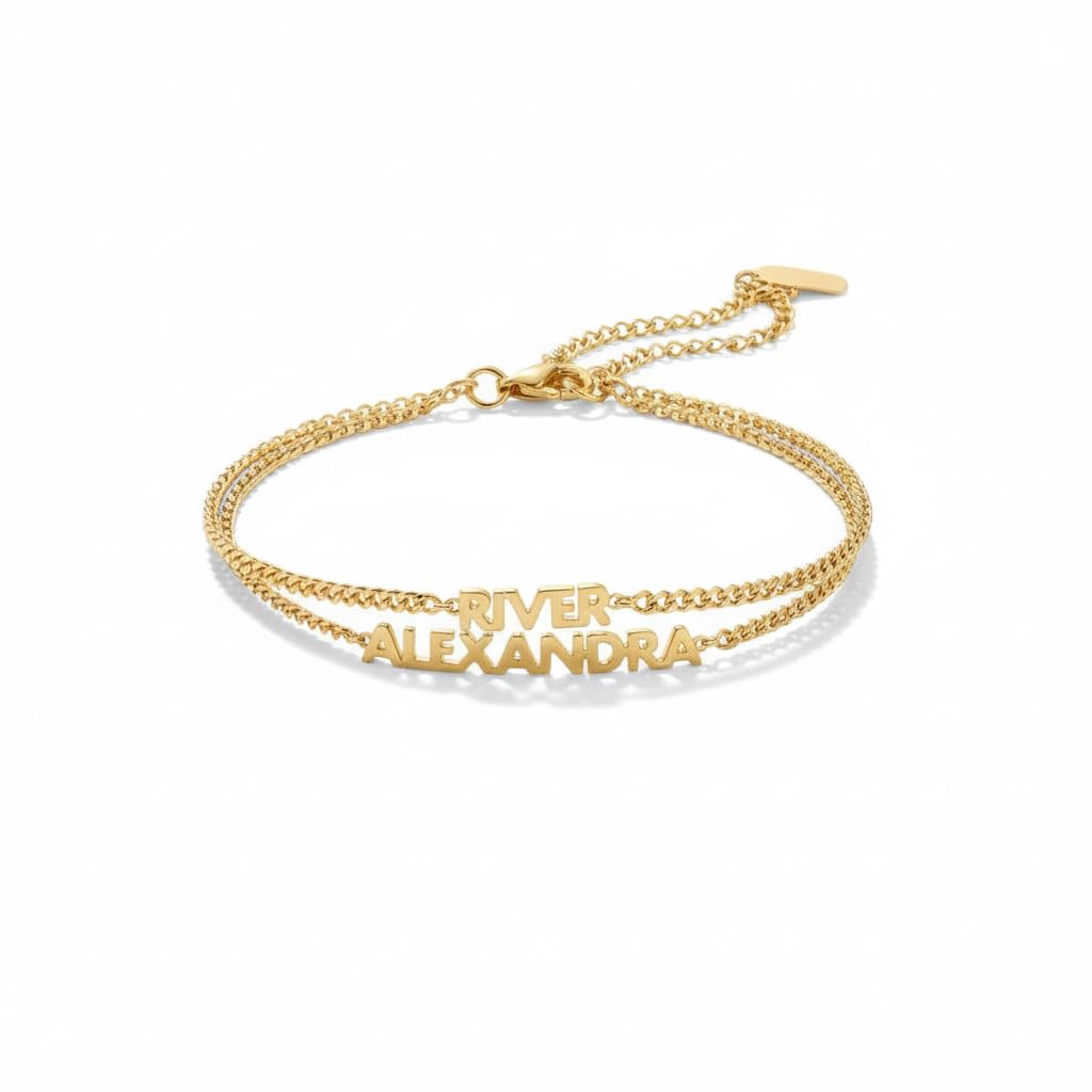 Personalised Double Name Bracelet for Women & Men | Custom 2 Name Engraved Brass Bracelet | Customised Jewellery for Women | Couple Name, Friendship Gift, Personalised Gift for Her & Him-image-20