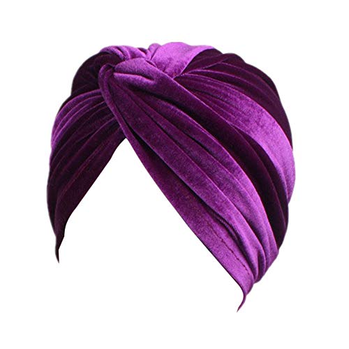 Fxhixiy Womens Stretch Velvet Twist Pleasted Hair Wrap Turban Hat Cancer Chemo Beanie Cap Headwear