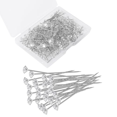 200 stycken diamantblommor, bukettstift, 5,1 cm diamantnålar, bröllop blommor barr med låda, långa strassnålar, rakt huvud buketttillbehör för bröllop, smycken, blommor, hantverk, dekoration