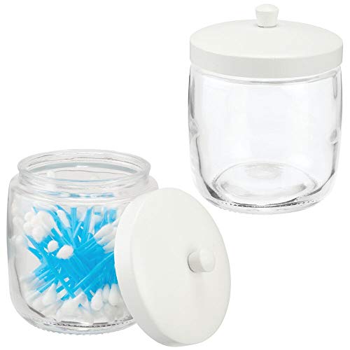 Preisvergleich Produktbild mDesign 2er-Set Kosmetik Aufbewahrungsglas Glasbehälter mit Deckel für Wattepads, Haargummis, etc. vielseitiger Kosmetik Organizer für den Waschtisch durchsichtig und weiß