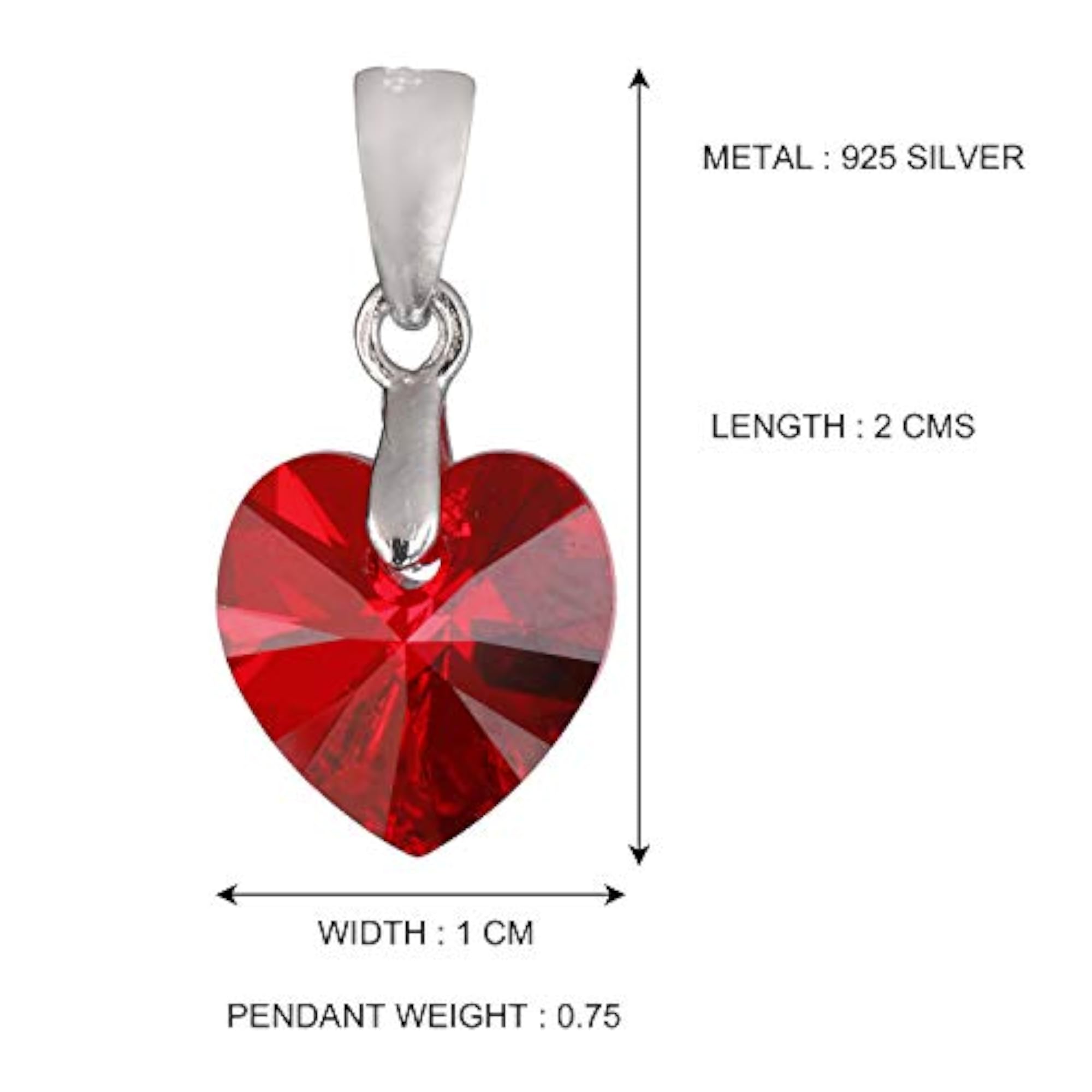 Women's 925 Silver BIS Hallmarked Valentine Heart Pendant Chain, Red