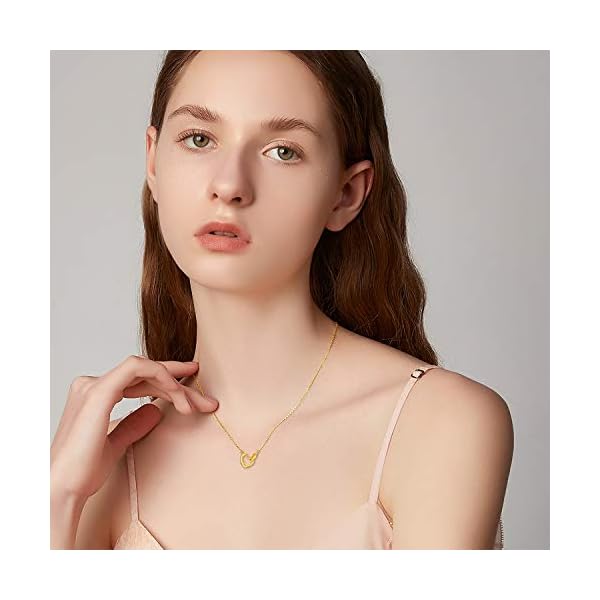 18K Solid Gold Heart Necklace for Women, Real Gold Engraved Love Heart Pendant Christmas Anniversary Present Jewelry for Wife, Mom 18" - Image 3