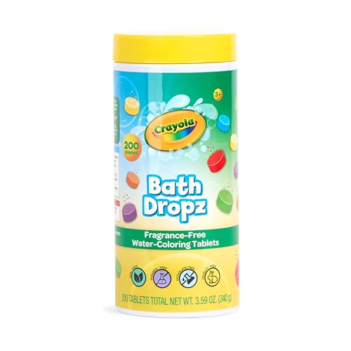 Crayola Bath Dropz Color Changing Tablets 200-Piece Value Pack, Fragrance Free Water Fizzies for Kids in Assorted Colors, Non-Toxic and Stain Free