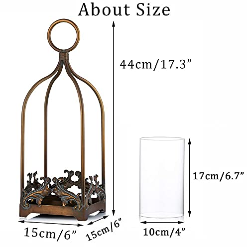 Sziqiqi Vintage Candle Lantern Decorative Hurricane Candle Holder For Pillar Candle Rustic Hanging Candleholder Set Wall Decoration Table Top Decor For Wedding, Party, Reception Centerpiece, Size L #TOP2