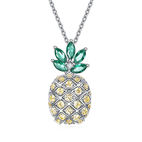 LUHE Collar de piña de plata de ley con colgante de piña, regalo de joyería para mujeres, adolescentes y niñas, Plata esterlina, Circonia cúbica
