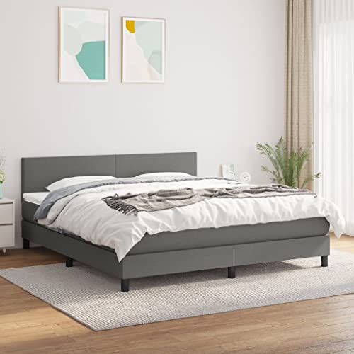OHOOWOO Boxspringbett mit Matratze Dunkelgrau 180x200 cm Stoff,Deluxe Boxspringbett mit höhenverstellbarem Kopfteil und Taschenfederkernmatratze für erholsamen Schlaf
