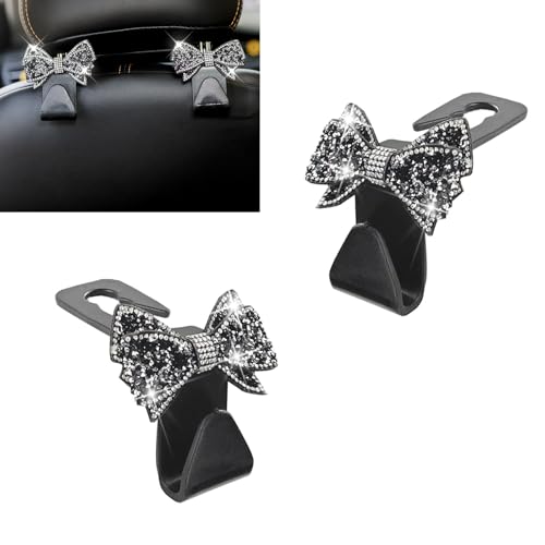 Arwrilt 2PCS Bling Bow Car Seat Headrest Hooks